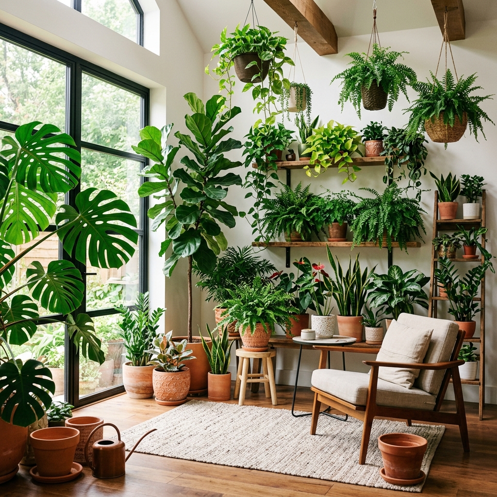 Lush indoor jungle arrangement